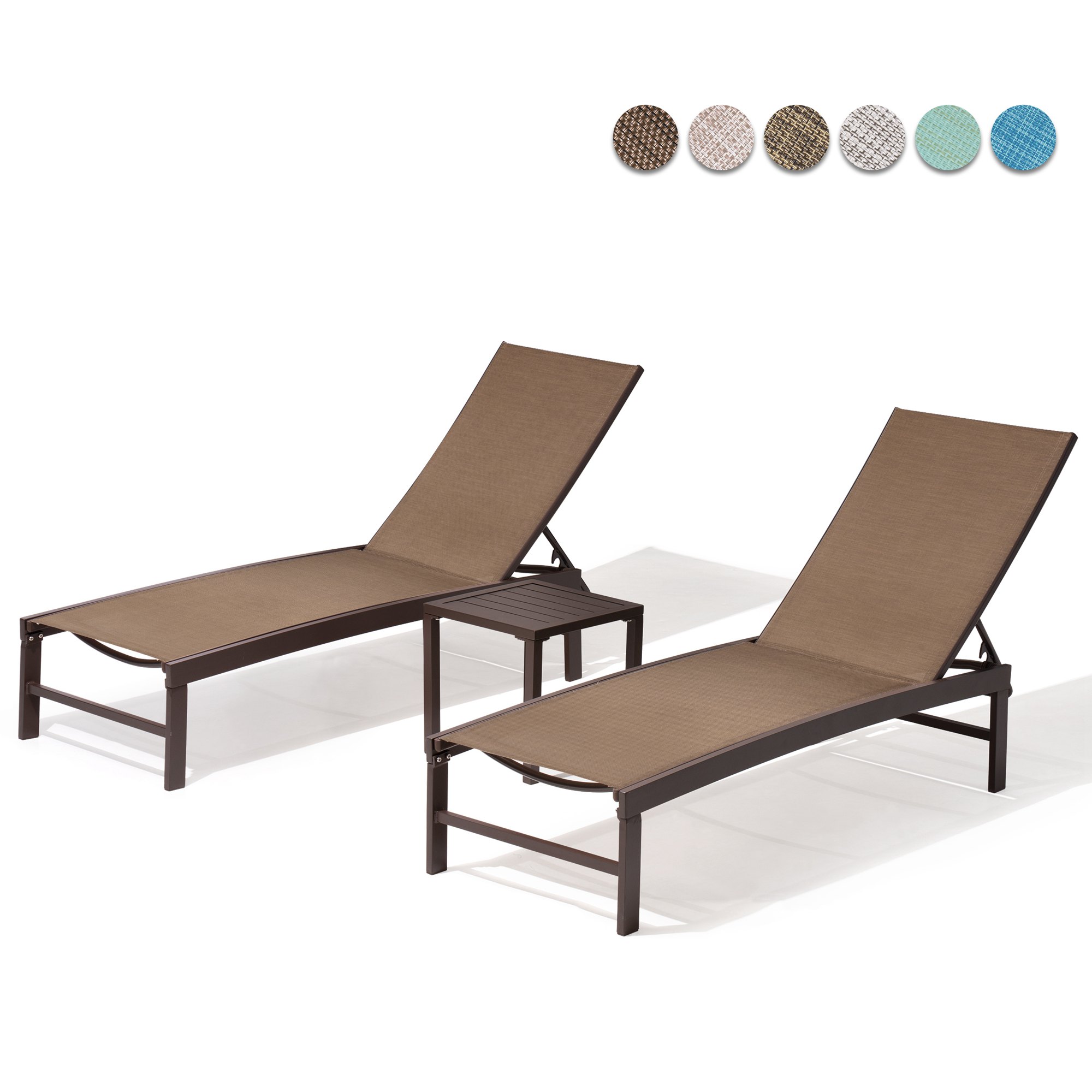 Pellebant Set of 3 Outdoor Chaise Lounge Aluminum Adjustable Patio Chairs With Table,Brown - image 1 of 10