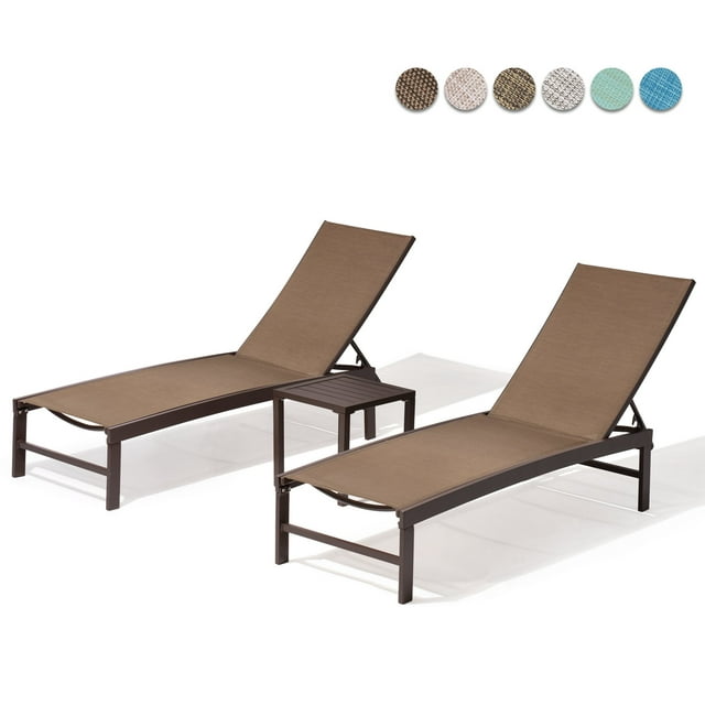 Pellebant Set of 3 Outdoor Chaise Lounge Aluminum Adjustable Patio Chairs With Table,Brown