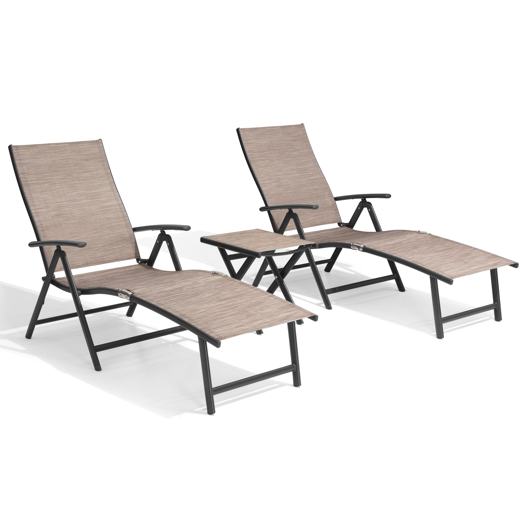 Pellebant Set of 3 Outdoor Chaise Lounge & Table Set Aluminum Patio