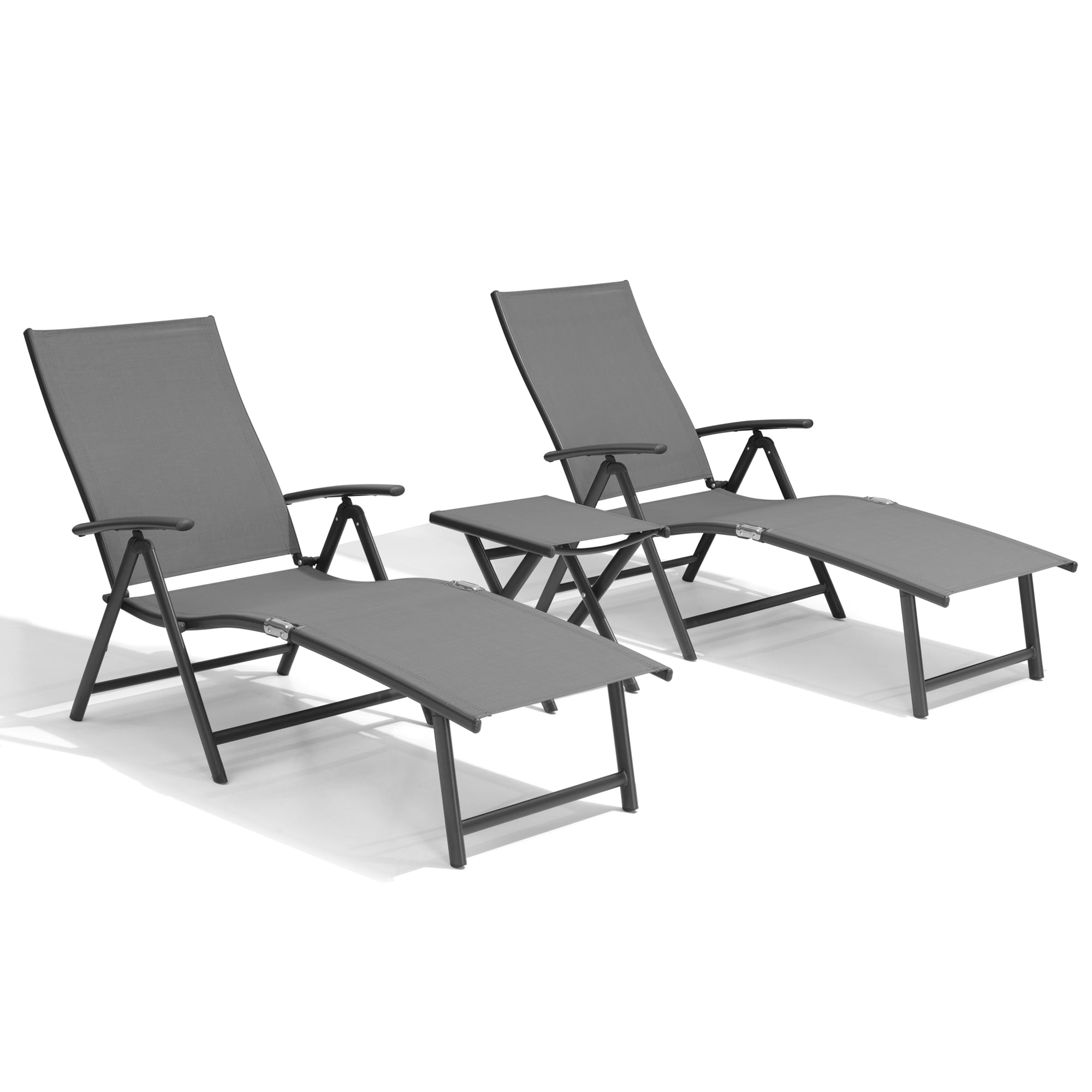 Gray Aluminum 2-Person Adjustable Outdoor Chaise Lounge Set with Table