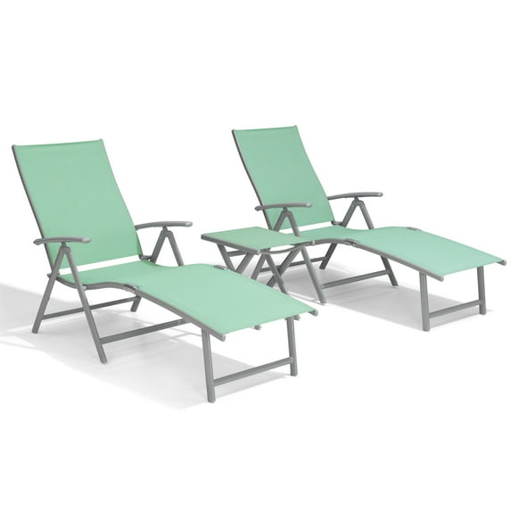 Pellebant Set of 3 Outdoor Chaise Lounge & Table Set Aluminum Patio Folding Chairs,Green