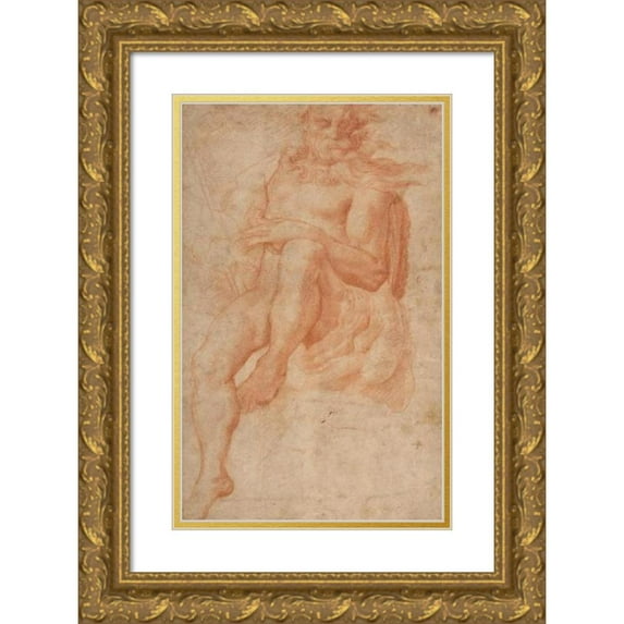 Pellegrino Tibaldi 16x24 Gold Ornate Framed and Double Matted Museum Art Print Titled - Study for the Figure of Aeolus (1549-51)