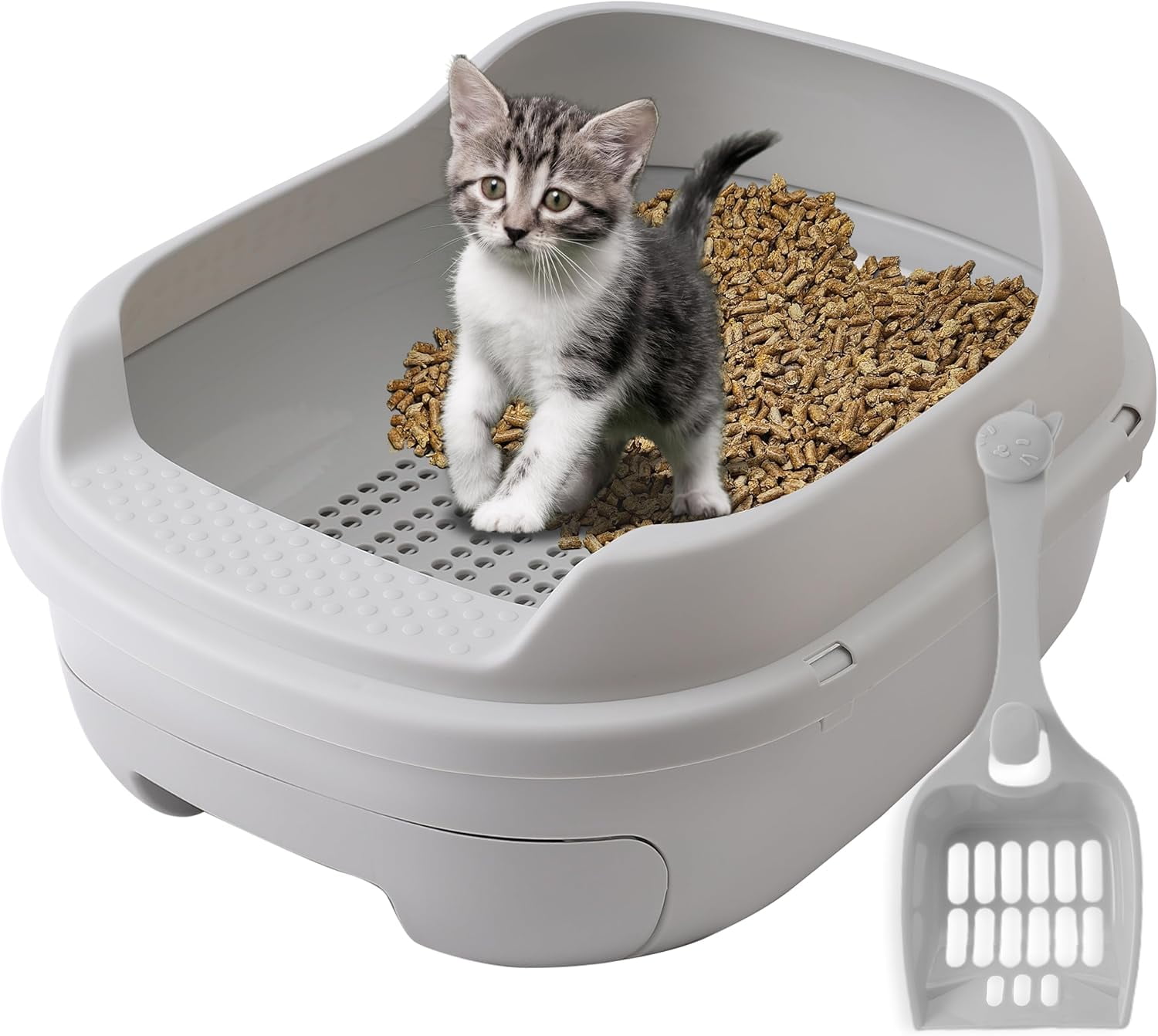 Pellet Cat Litter Box Grey Perfect for Pine Pellets Efficient Sifting System for Cats Easy to Use Litter Box for Pellets