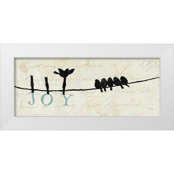 Pelletier, Alain 14x8 White Modern Wood Framed Museum Art Print Titled - Birds on a Wire - Joy