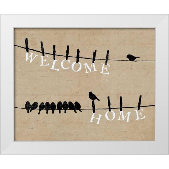 Pelletier, Alain 18x15 White Modern Wood Framed Museum Art Print Titled - Birds on a Wire - Welcome Home
