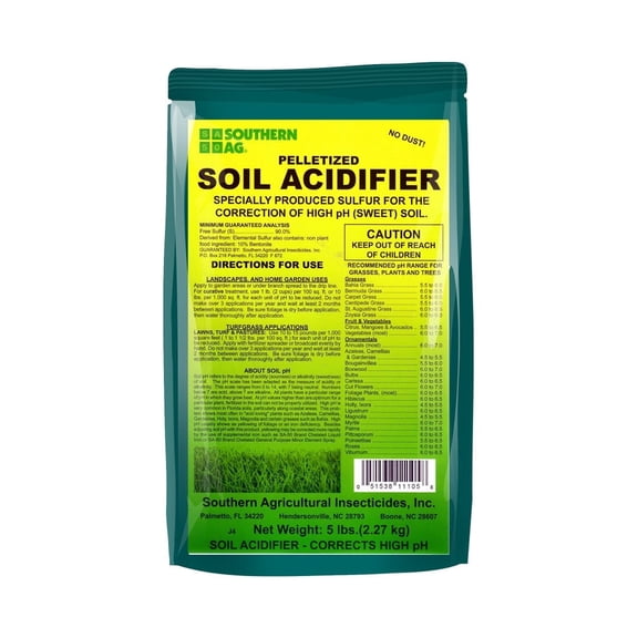 Pelletized Soil Acidifier - Contains 90% Sulfur - 5 lb Bag by Southern Ag