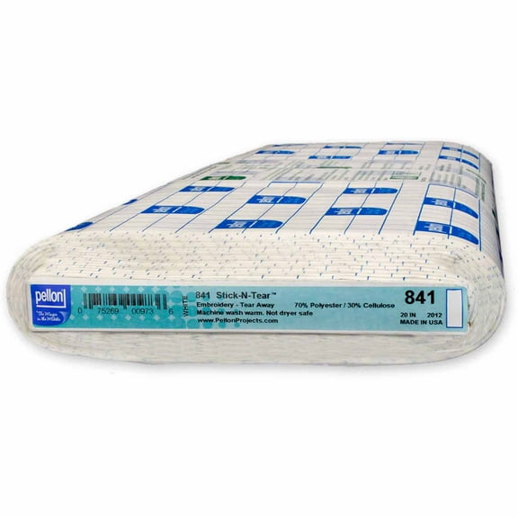 Pellon 841 Stick-N-Tear Embroidery Fabric Stabilizer. White. 20" x 10 Yards by the Bolt