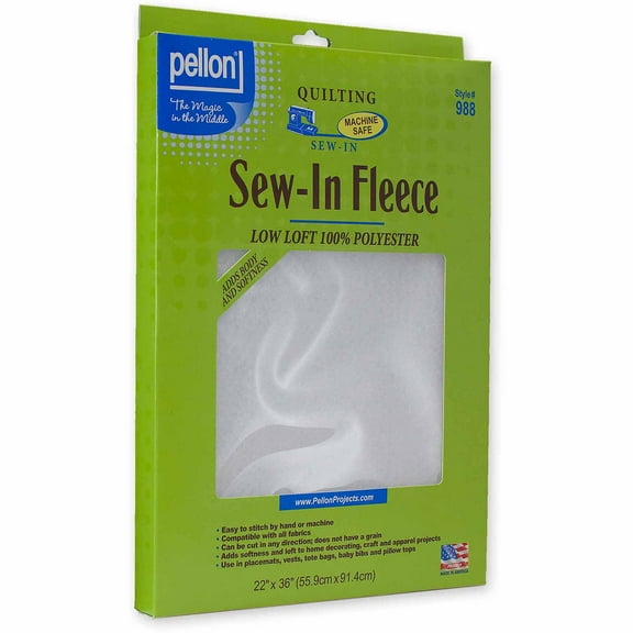 Pellon 988 Sew-in Fleece Fabric 22" x 36" Precut Package, White