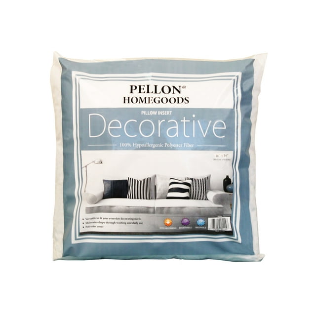 Pellon Decorative Pillow Inserts, White. 16" x 16" Square. 2 Pack Precut Polyester Fill