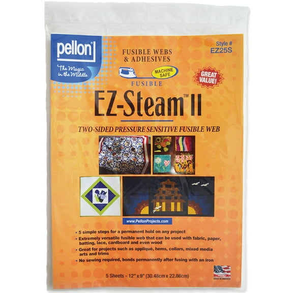 Pellon EZ-Steam II Fabric, Clear 12" x 9" - 5 Sheets Precut