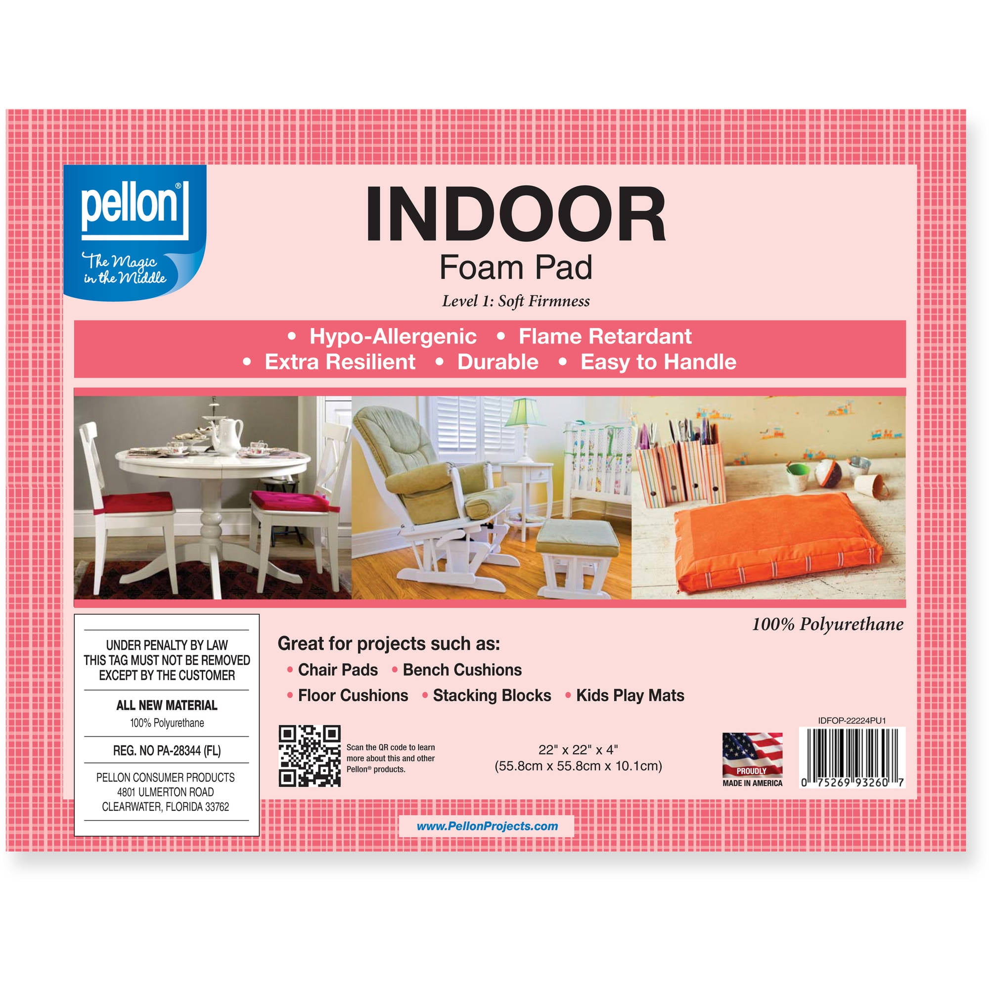 Pellon Foam Pad Adirondack Chair Cushions White 22 in. x 22 in. x 4 in