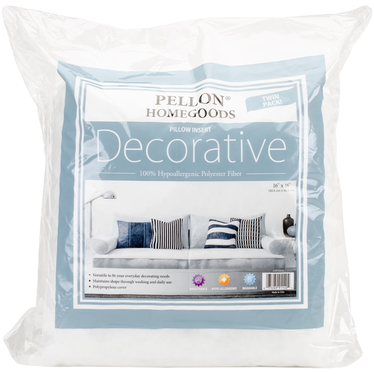 Pellon Homegoods Decorative 16" x 16" Square Pillow Inserts. White