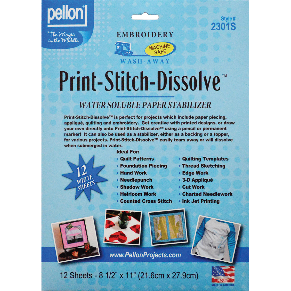 Pellon Print Stitch Dissolve Embroidery Paper Stabilizer White 8.5 inch