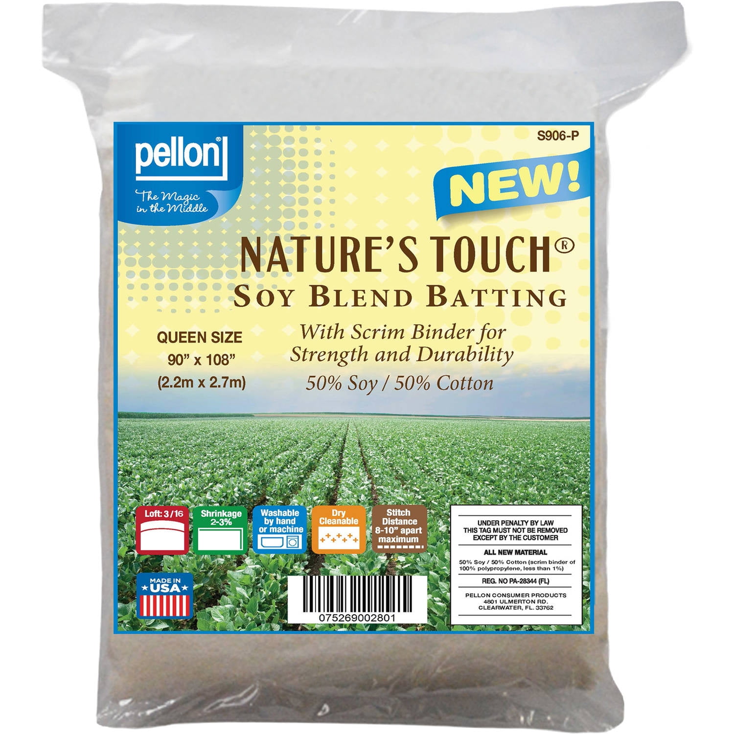 Pellon Soy Blend Quilting Batting, off-White Queen Size Precut 90" x 108"