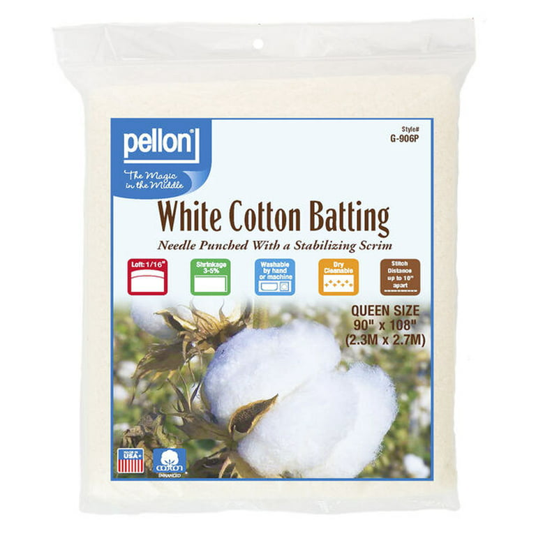 Pellon Nature&s Touch White Cotton Packaged Batting, Available in, Size: Queen