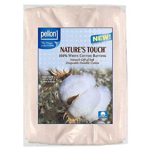 Pellon White Cotton Quilting Batting. King Size 120 x 120 Precut Package.  1 Pack 