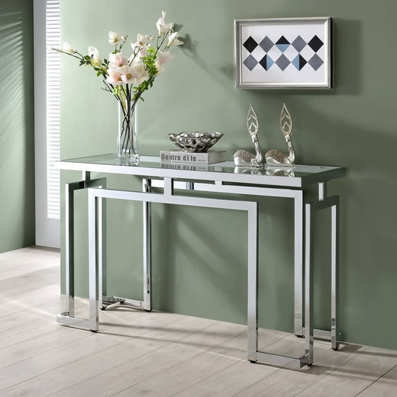 Pelmont Glass Top Rectangle Console Table, Chrome