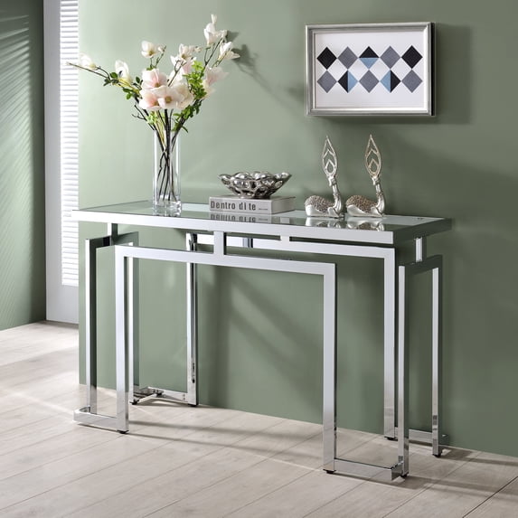 Pelmont Glass Top Rectangle Console Table, Chrome