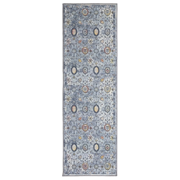 Pelmut Garden Blue 3 ft. x 9 ft. Machine Washable Traditional Indoor Area Rug