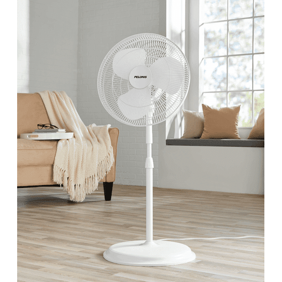 Pelonis 16" 3-Speed Oscillating, Adjustable Pedestal Fan, FS40-19MW, New, White