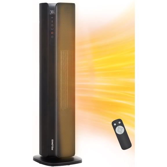 Pelonis 30-inch Tower Heater, 3 Heat Settings, Digital, Auto Shut Off, 1,500 Watts, Black