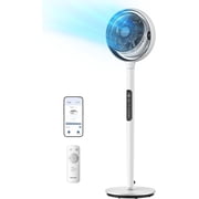 Pelonis Adjustable Pedestal Fan, 9 Speed, Oscillation, Quiet, Smart, Remote, 50-53.5", White