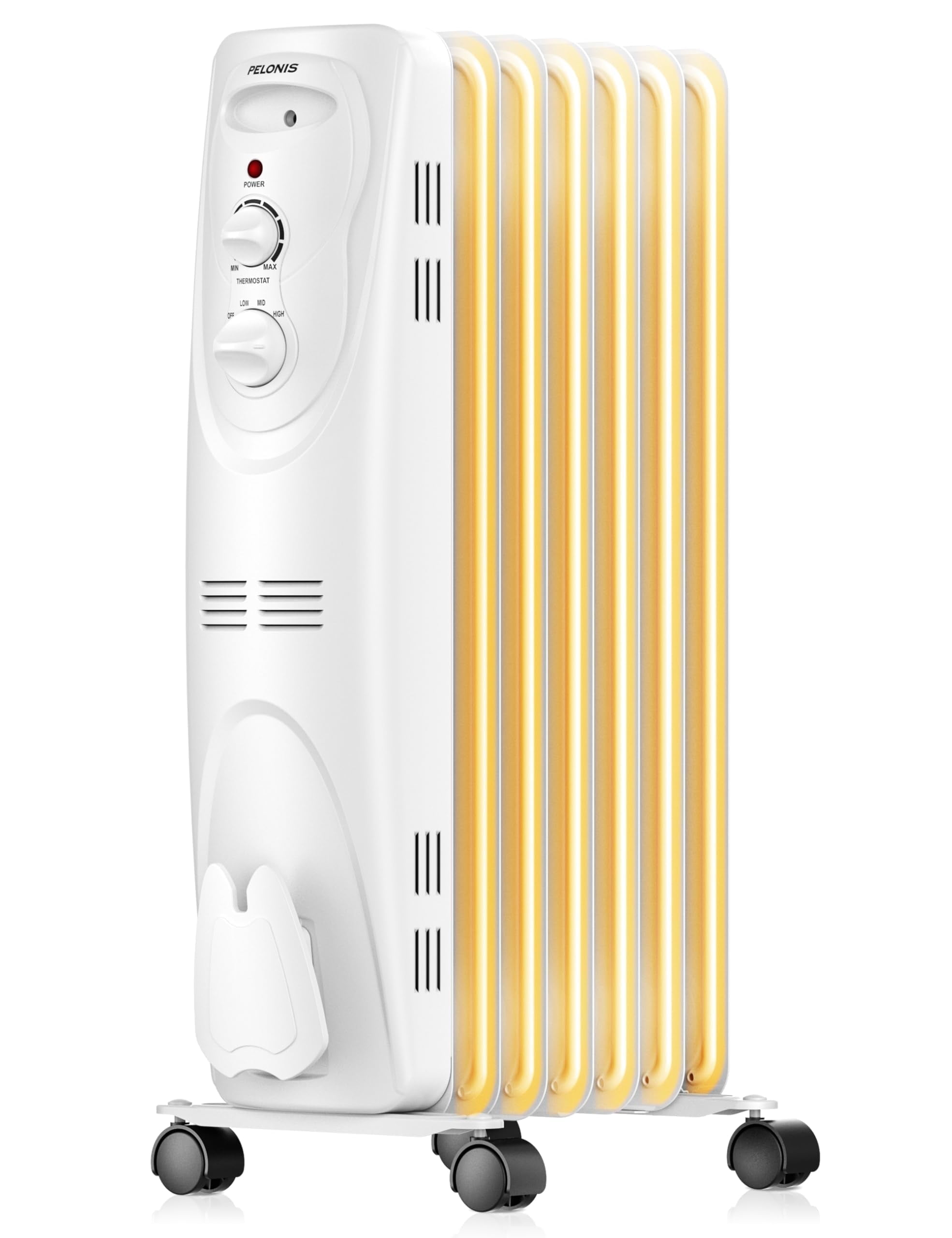Pelonis Basic Electric Oil Filled Radiator,  Space Heater with Adjustable Thermostat,  PHO15A2AGW,White