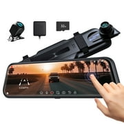Pelsee 10 2.5K Mirror Dash Cam, Touch Screen Front and Rear View Camera, Free 32GB Card, 24H Parking Monitor, Voice Control, Blind-Spot Monitoring Systems with GPS Antenna