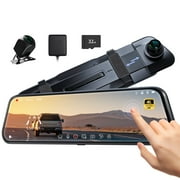 Pelsee 10 4K Mirror Dash Cam, Touch Screen Front and Rear View Camera, Free 32GB Card, 24H Parking Monitor, Voice Control, GPS, Dash Cam Mirror Backup Camera for Cars