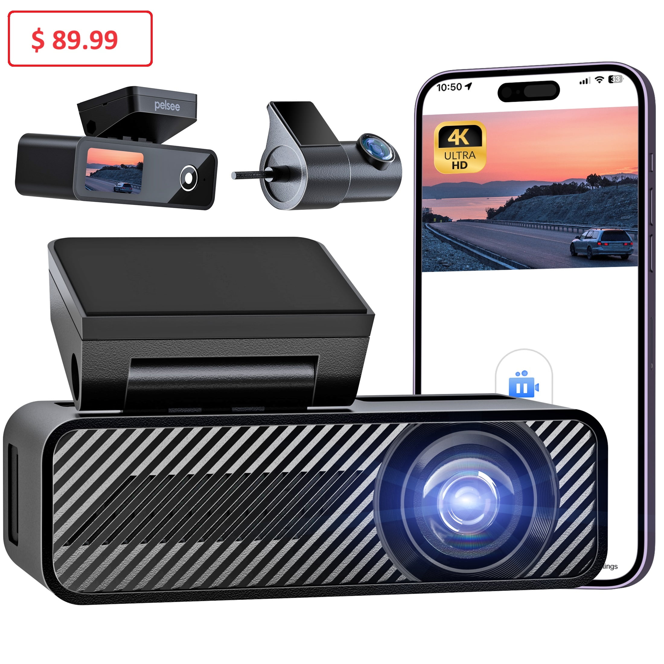 Pelsee Dash Cam Front and Rear with 4K Front Recording, , 2K+1080P Dual