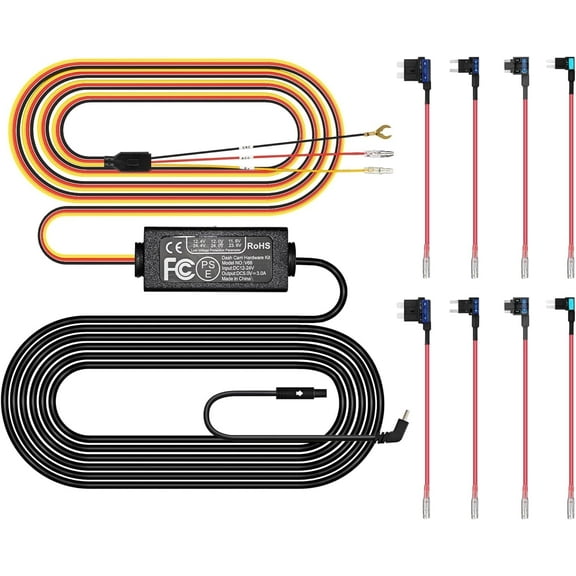 Pelsee Dash Cam Hardwire Kit, Full Set Hard Wire Kit Fuse for P1 Duo Dash Cam Only, 12V-24V to 5V Car Dash Camera Charger Power Cord, 4 Fuse Cable and Installation Tool