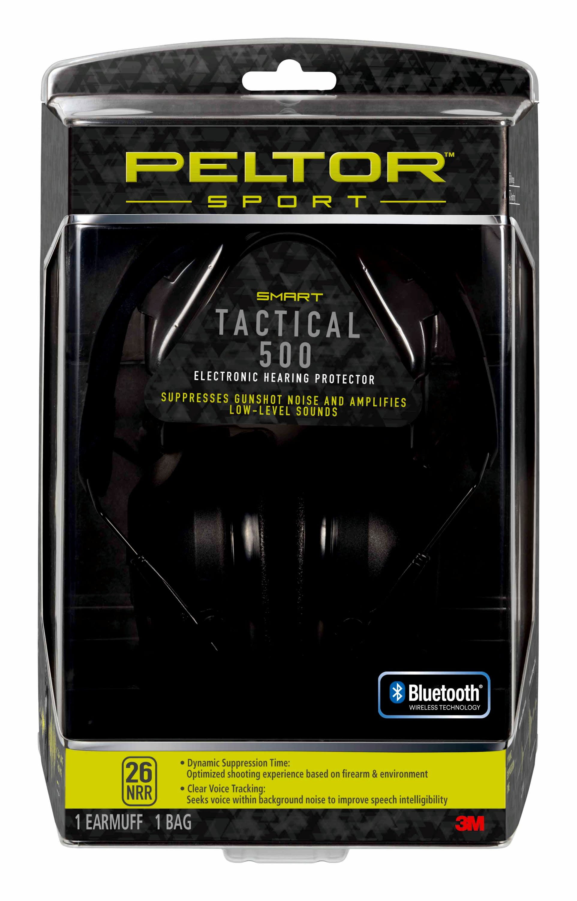 Peltor Sport Tactical 500 Electronic Hearing Protection Earmuffs, Bluetooth-Enabled,  Black