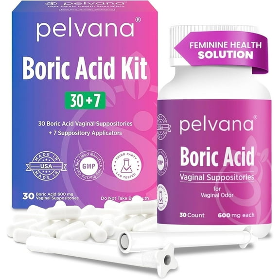 Pelvana Boric Acid Vaginal Suppositories Kit, 37-Piece, 30 Suppositories with 7 Applicators