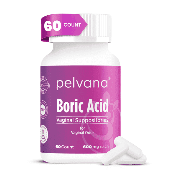 Pelvana Boric Acid Suppositories for Women - 60 Count - 600mg Boric Acid Capsules