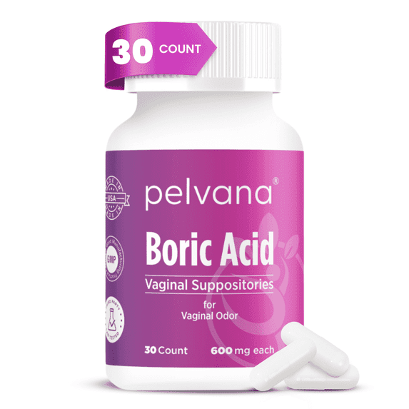 Pelvana Boric Acid Suppositories for Women - 30 Count - 600mg Boric Acid Capsules