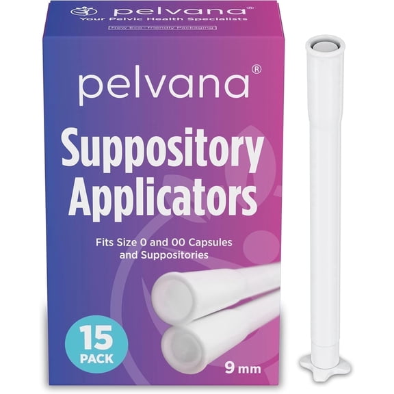 Pelvana vaginal suppository applicators, easy-grip handle, fits size 0 and 00 capsules, up to 9 mm, sterile, individually wrapped, 15 count