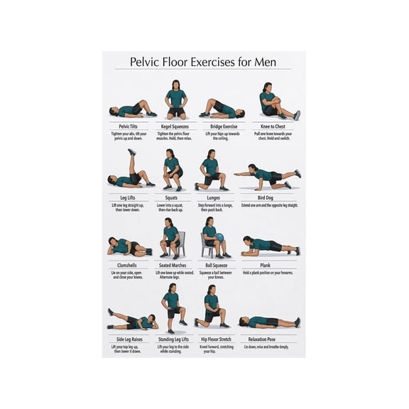 Pelvic Floor Kegel Poster for Men Workout Exercise Chart Men Wellness Bathroom Living Room Wall Decor