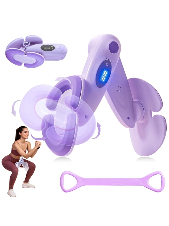 Hip Trainer Kegel Exerciser - Pelvic Floor & Thigh Toner with Counter Display, 180° Adjustable Silicone Pads for Postpartum Recovery, Home Workout & Body Shaping Puple