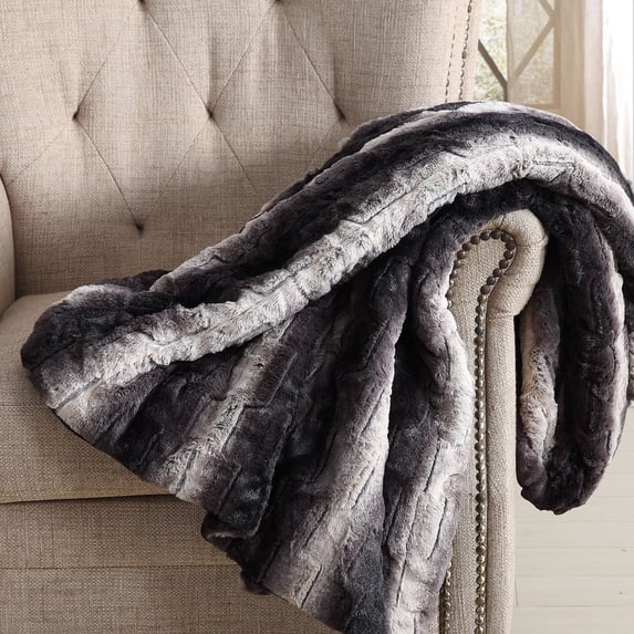 Christian Siriano Luxury Faux Fur Throw with Gift Box in Black Ombre