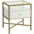 thumbnail image 1 of Pemberly Row 1 Drawer Glass Top End Table in White and Gold, 1 of 15