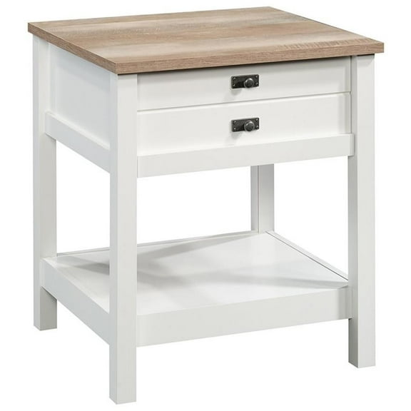 Pemberly Row 1 Drawer Nightstand in Soft White and Lintel Oak