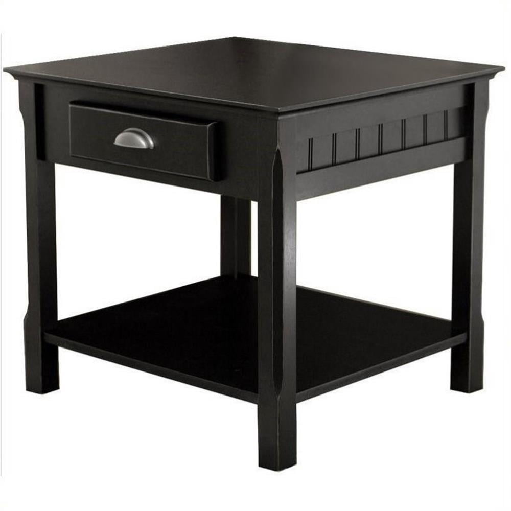 Pemberley Row Solid Wood Black End Table Rectangular Drawer Storage 22. ...