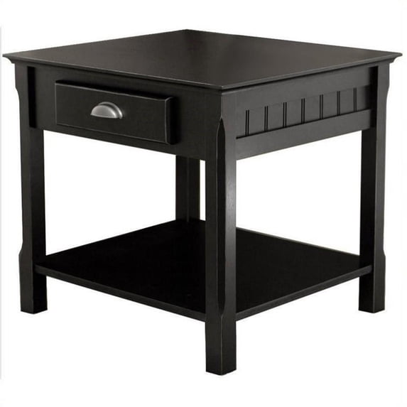 Pemberley Row Solid Wood Black End Table Rectangular Drawer Storage 22.05" Unassembled