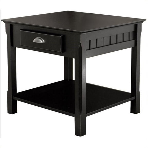 Pemberley Row Solid Wood Black End Table Rectangular Drawer Storage 22.05" Unassembled
