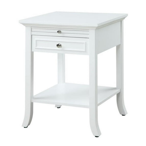 Pemberly Row 1 Drawer Transitional Wood End Table with Bottom Shelf in White