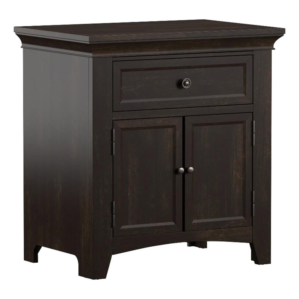 Pemberly Row 1-Drawer Wood Cupboard Nightstand with Charging Station in ...