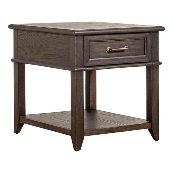Pemberly Row 1-Drawer Wood End Table with Beveled Edge in Peppercorn Espresso