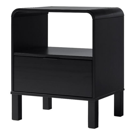 Pemberly Row 1-Drawer Wood Nightstand with Rounded Edge in Black