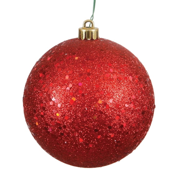 Pemberly Row 10" Contemporary Plastic Ball Ornament in Sequin Red