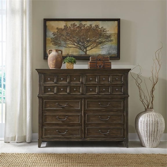 Pemberly Row 10 Drawer Chesser with Cedar Lined Drawers in Saddle Brown